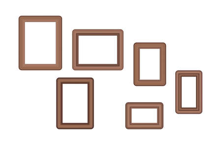 Big set of squared golden vintage wooden frame for your design. Vintage cover. Place for text. Vintage antique gold beautiful rectangular frames. Template vector illustration.のイラスト素材