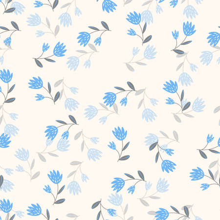 Seamless floral pattern based on traditional folk art ornaments. Colorful flowers on light background. Scandinavian style. Vector illustration. Simple minimalistic pattern with nature element.のイラスト素材