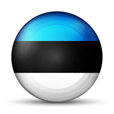 Glass light ball with flag of Estonia. Round sphere, template icon. Estonian national symbol. Glossy realistic ball, 3D abstract vector illustration highlighted on a white background. Big bubble.の写真素材