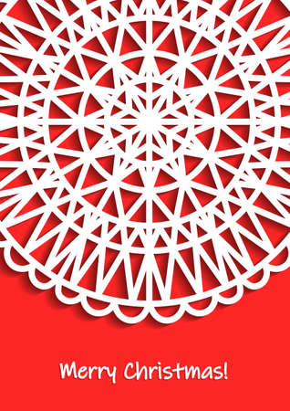 Merry Christmas, holiday, celebration greeting and invitation card, banner, frame, header, postcard. Layout template. White snowflakes on red background. Winter cartoon flat illustration. Copy space.のイラスト素材