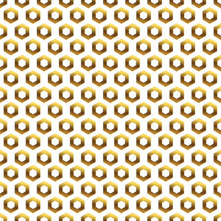 Golden background with honeycomb shapes. Seamless pattern with glitter effect. Template texture for invitation, poster, card, banner, announcements and others. Vector illustration.のイラスト素材