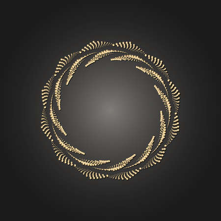 Golden frame with lace ornament in circle on black background. Art deco. Luxury gold round mandala, hand draw design. Ethnic motif. Abstract vector illustration. Template design for invitation.のイラスト素材