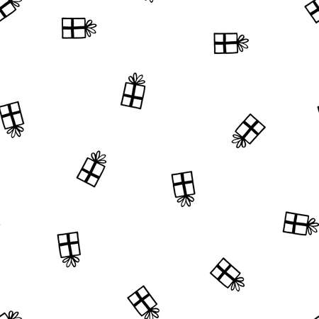 Holiday seamless pattern with present on white background. Vector illustration for Birthday, Merry Christmas, New year. Template design for invitation, poster, card, fabric, textile. Doodle style.のイラスト素材