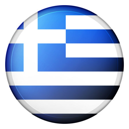 Glass light ball with flag of Greece. Round sphere, template icon. Greek national symbol. Glossy realistic ball, 3D abstract vector illustration highlighted on a white background. Big bubble.のイラスト素材