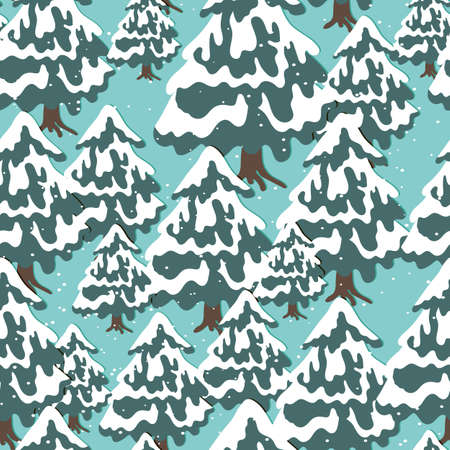 Winter seamless pattern with Christmas tree and snowflakes on color background. Vector illustration for fabric, textile wallpaper, posters, gift wrapping paper. Merry Christmas and New year Vector.のイラスト素材