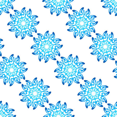 Winter seamless pattern with colorful gradient snowflakes on white background. Vector illustration for fabric, textile wallpaper, posters, gift wrapping paper. Christmas vector illustration.のイラスト素材