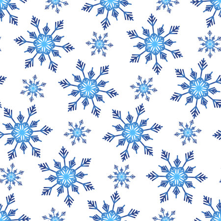 Winter seamless pattern with colorful gradient snowflakes on white background. Vector illustration...