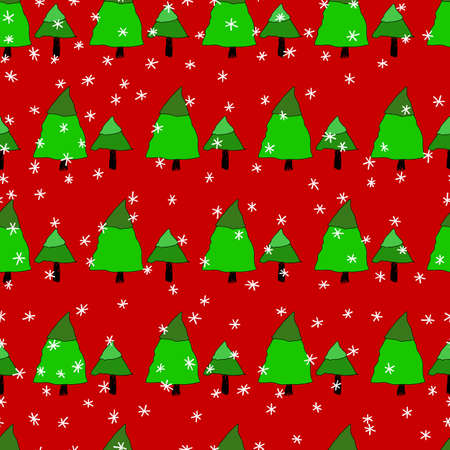 Winter seamless pattern with Christmas tree and snowflakes on color background. Vector illustration for fabric, textile wallpaper, posters, gift wrapping paper. Merry Christmas and New year Vector.のイラスト素材