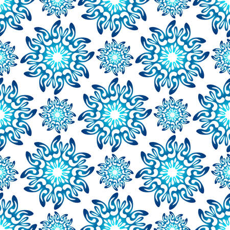 Winter seamless pattern with colorful gradient snowflakes on white background. Vector illustration for fabric, textile wallpaper, posters, gift wrapping paper. Christmas vector illustration.のイラスト素材