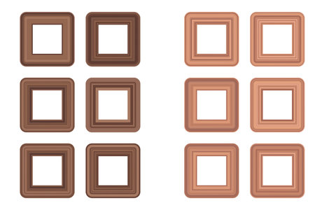 Big set of squared golden vintage wooden frame for your design. Vintage cover. Place for text. Vintage antique gold beautiful rectangular frames. Template vector illustration.のイラスト素材