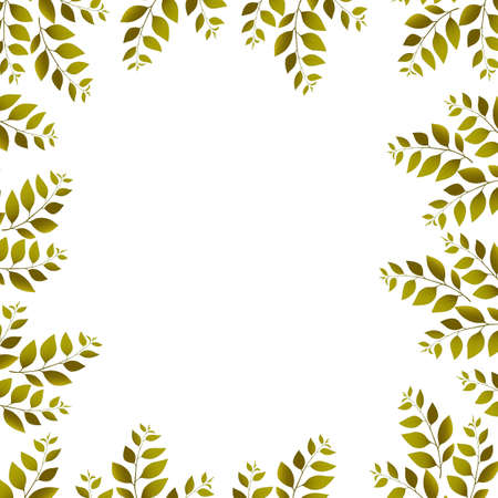 Floral frame with colorful exotic branches on white background. Ornate border with tropic leaves. Vector stock illustration for wallpaper, posters, card. Doodle style. Copy space.のイラスト素材
