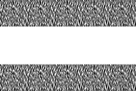 Black and white background. Squared pattern. Decorative border with animal ornament. Zebra skin. Copy space. Fashion board. Template design for card, poster, banner. Vector illustration.のイラスト素材