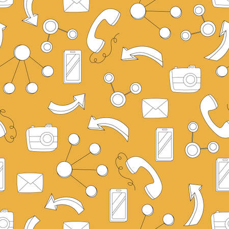 Seamless pattern with business elements icons in doodle style, infographic. Vector illustration design. Hand drown business icon on color background. Business idea concept.のイラスト素材