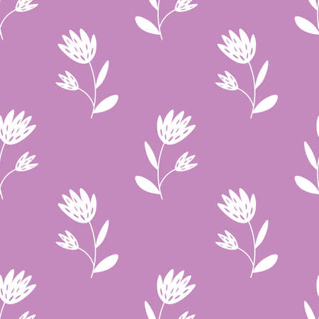 Seamless floral pattern based on traditional folk art ornaments. White flowers on pink background. Scandinavian style. Sweden nordic style. Vector illustration for fabric, textile, wallpaper.のイラスト素材