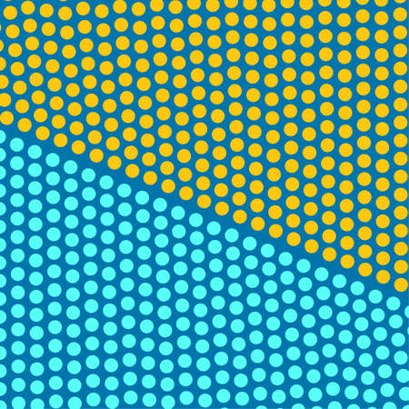 Pop art colorful comics book magazine cover. Polka dots yellow and blue background. Cartoon funny retro pattern mock up. Vector halftone illustration.90-s style.のイラスト素材