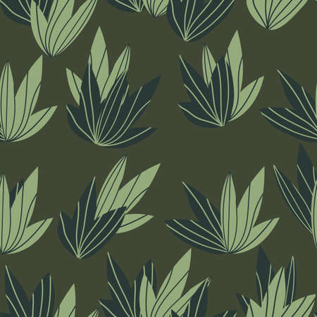 Floral seamless pattern with colorful exotic leaves on dark background. Tropic green branches. Fashion vector stock illustration for wallpaper, posters, card, fabric, textile.のイラスト素材