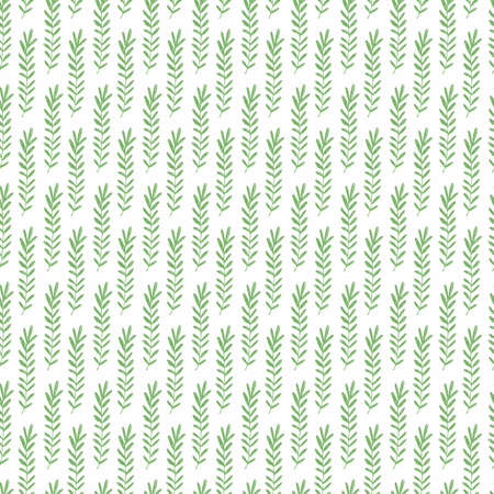 Spring seamless pattern with green sprigs on white background. Vector stock illustration for fabric, textile, wallpaper, posters, paper. Fashion print. Branch with leaves. Doodle style.のイラスト素材