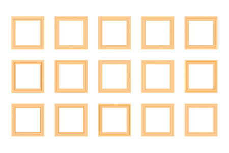 Big set of squared vintage wooden frame for your design. Vintage cover. Place for text. Vintage antique gold beautiful rectangular frames. Template vector illustration.のイラスト素材