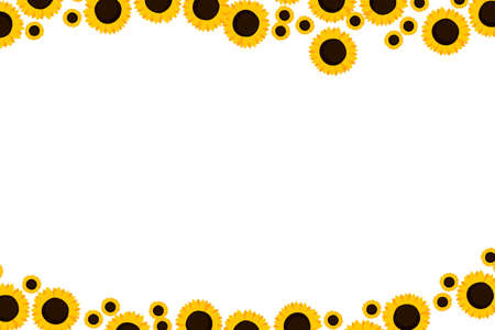 Floral frame with orange sunflowers on white background. Ornate border with flowers. Vector stock illustration for wallpaper, posters, card. Doodle style. Copy space.のイラスト素材