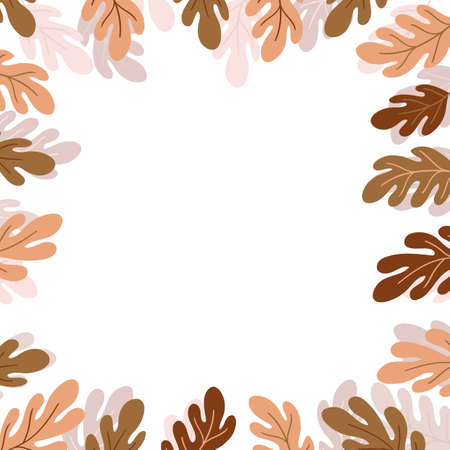 Floral frame with colorful exotic branches on white background. Ornate border with tropic leaves. Vector stock illustration for wallpaper, posters, card. Doodle style. Copy space.のイラスト素材