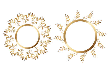 Golden frame with floral ornament in circle on white background. Template round lace border. Luxury mandala. Decorative holiday vector stock illustration. Hand draw design.のイラスト素材