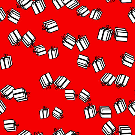 Holiday seamless pattern with present on color background. Vector illustration for Birthday, Merry Christmas, New year. Template design for invitation, poster, card, fabric, textile. Doodle style.のイラスト素材