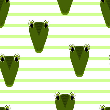 Vector flat animals colorful illustration for kids. Seamless pattern with cute crocodile face on...