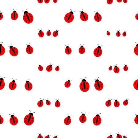 Fashion animal seamless pattern with colorful ladybags on white background. Template design for invitation, poster, card, fabric, textile. Cute holiday illustration for baby.のイラスト素材