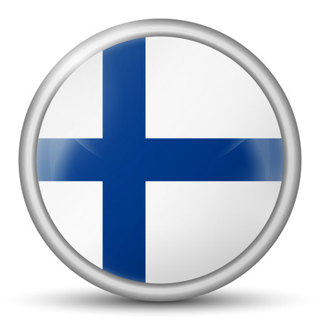 Glass light ball with flag of Finland. Round sphere, template icon. Finnish national symbol. Glossy realistic ball, 3D abstract vector illustration highlighted on a white background. Big bubble.のイラスト素材