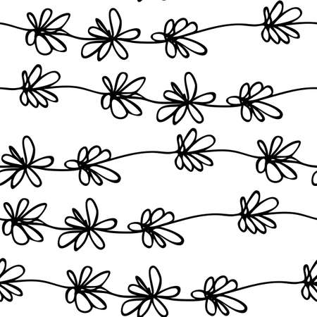 Floral seamless pattern with branches on white background. Ornament with tropic leaves, sprigs. Vector illustration for fabric, textile, wallpaper, posters, paper. Fashion print. Doodle style.のイラスト素材