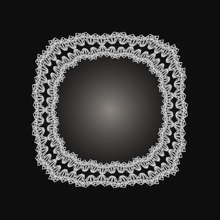 White frame with lace ornament in circle on black background. Art deco. Luxury round mandala, hand draw design. Ethnic motif.のイラスト素材