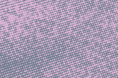 Pop art colorful comics book magazine cover. Polka dots gray and pink background. Cartoon funny retro pattern. Vector halftone illustration. 90-s style. Template design for poster, card, flyer.のイラスト素材