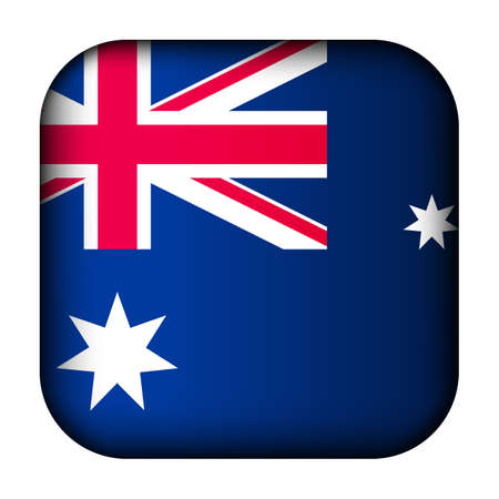 Glass light ball with flag of Australia. Squared template icon. Australian national symbol. Glossy realistic cube, 3D abstract vector illustration highlighted. Big quadrateのイラスト素材