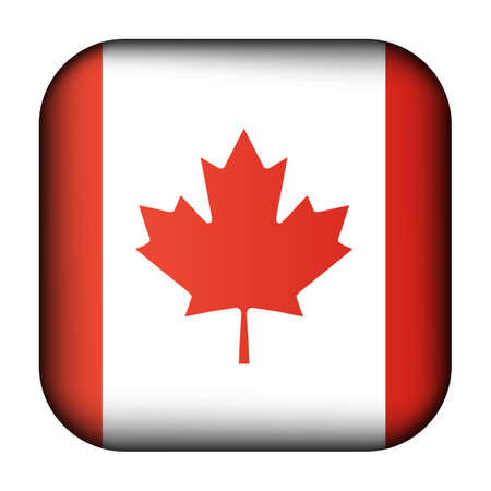 Glass light ball with flag of Canada. Squared template icon. Canadian national symbol. Glossy realistic cube, 3D abstract vector illustration highlighted. Big quadrateのイラスト素材