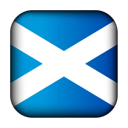 Glass light ball with flag of Scotland. Squared template icon. Scottish national symbol. Glossy realistic cube, 3D abstract vector illustration highlighted.のイラスト素材