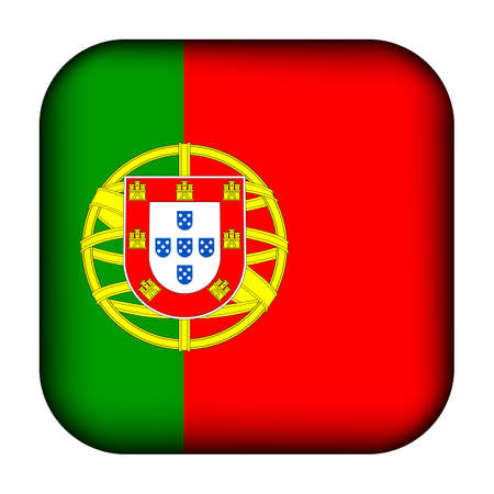 Glass light ball with flag of Portugal. Squared template icon. Portuguese national symbol. Glossy realistic cube, 3D abstract vector illustration highlighted. Big quadrateのイラスト素材