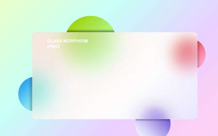 Modern background with glass morphism vector effect. Transparent glass card design. Glassmorphism trend style. Abstract banner with colored, white circles with blur and shadows. Vector illustrationのイラスト素材