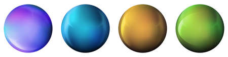 Set with glass colorful balls. Glossy realistic ball, 3D abstract vector illustration highlighted on a white background. Big metal bubble with shadowのイラスト素材