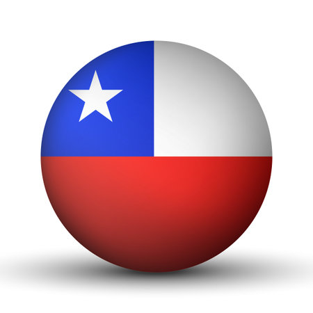 Glass light ball with flag of Chile. Round sphere, template icon. Chilean national symbol. Glossy realistic ball, 3D abstract vector illustration highlighted on a white background. Big bubbleのイラスト素材