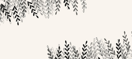 Floral web banner with drawn grey exotic leaves. Nature concept design. Modern floral compositions...