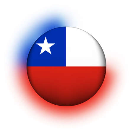 Glass light ball with flag of Chile. Round sphere, template icon. Chilean national symbol. Glossy realistic ball, 3D abstract vector illustration highlighted on a white background. Big bubbleのイラスト素材