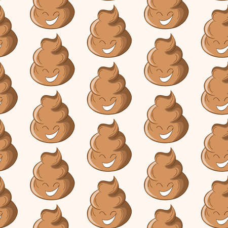 Seamless pattern with kawaii poop on white background. Cartoon poo, feces icons. Shit patterns, evil turd. Vector illustration for invitation, poster, card, fabric, textile. Doodle styleのイラスト素材