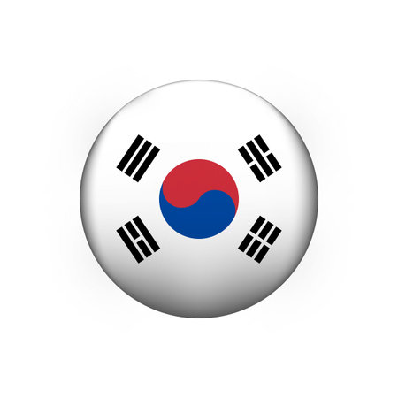 Glass light ball with flag of Korea. Round sphere, template icon. Korean national symbol. Glossy realistic ball, 3D abstract vector illustration highlighted on a white background. Big bubbleのイラスト素材