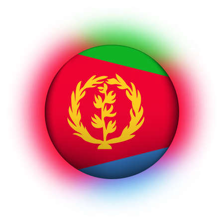 Glass light ball with flag of Eritrea. Round sphere, template icon. Eritrean national symbol. Glossy realistic ball, 3D abstract vector illustration highlighted on a white background. Big bubbleのイラスト素材