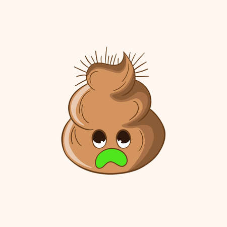 Cartoon poo, template feces icon. Kawaii poop isolated on white background. Shit pattern, evil turd. Vector illustration for invitation, poster, card, fabric, textile. Doodle styleのイラスト素材