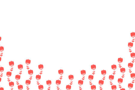 Floral frame based on traditional folk art ornaments on white background. Ornate border with pink flowers. Vector stock illustration for wallpaper, posters, card. Scandinavian style. Copy spaceのイラスト素材