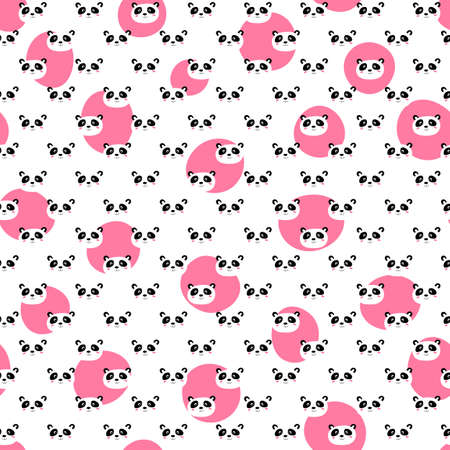Seamless pattern with cute panda baby on white background. Funny asian animals. Card, postcards for kids. Flat vector illustration for fabric, textile, wallpaper, poster, gift wrapping paperのイラスト素材