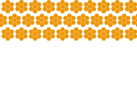 Background with golden honeycomb shapes. Vector illustration. Pattern with glitter effect. Template texture for invitation, poster, card, banner, announcements and others. Doodle styleのイラスト素材