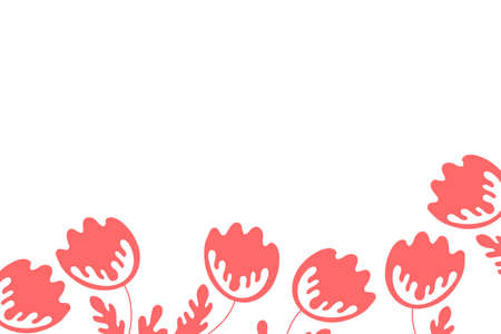 Floral frame based on traditional folk art ornaments on white background. Ornate border with pink flowers. Vector stock illustration for wallpaper, posters, card. Scandinavian style. Copy spaceのイラスト素材