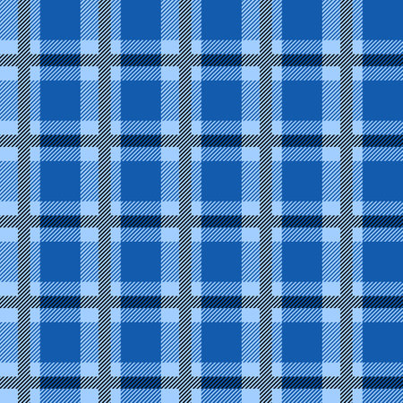 Blue Scotland textile seamless pattern. Fabric texture check tartan plaid. Abstract geometric background for cloth, card, fabric. Monochrome repeating design. Modern squared ornamentのイラスト素材